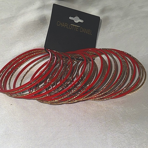Charlotte Daniel New Bangle Set Red and Gold Bangles Thin (26 pcs) - Picture 10 of 12